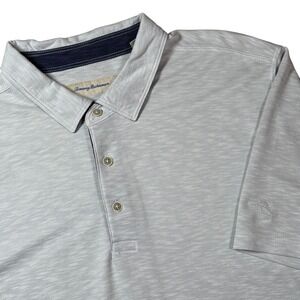 Tommy Bahama Mens Light Heathered Gray Short Sleeve Performance Polo Shirt Logo
